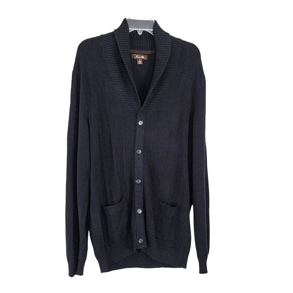 Tasso Elba Men's Cotton Cardigan Sweater Navy Blue Sz L NWT - Picture 1 of 7